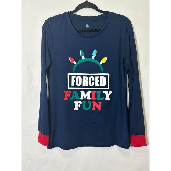 Women's Long Sleeve Christmas "Forced Family Fun" Tee & Santa Leggings Size S - Picture 1 of 7